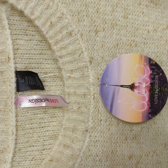 Love by Design Sweater Skylar long Puff Sleeve cream gold sparkle sz Lar… - Picture 4 of 8